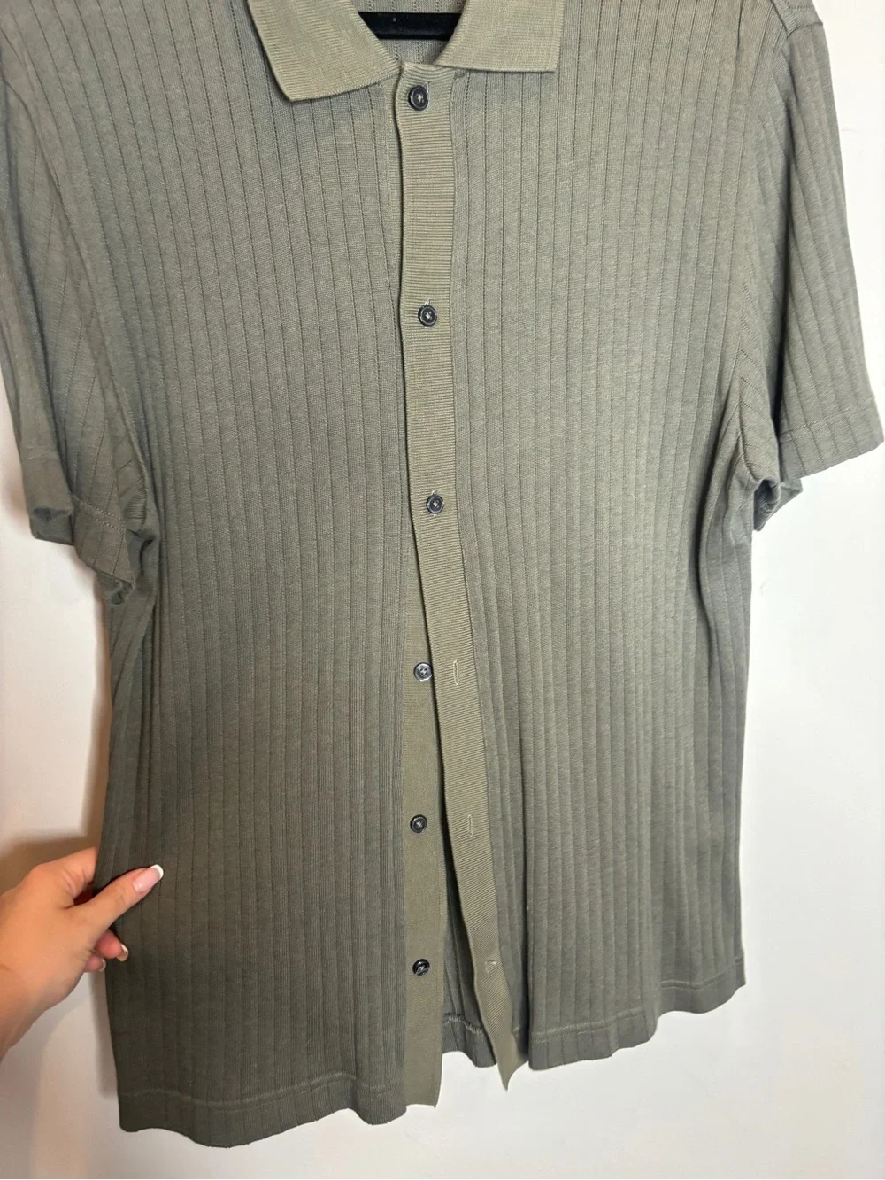 Banana Republic Ribbed Modal-Cotton Resort Shirt Size M Green Nori